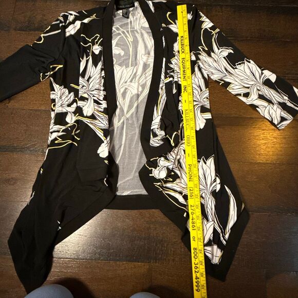 Frank Lyman design open waterfall cardigan size 8 floral tropical print black wh - Picture 9 of 10
